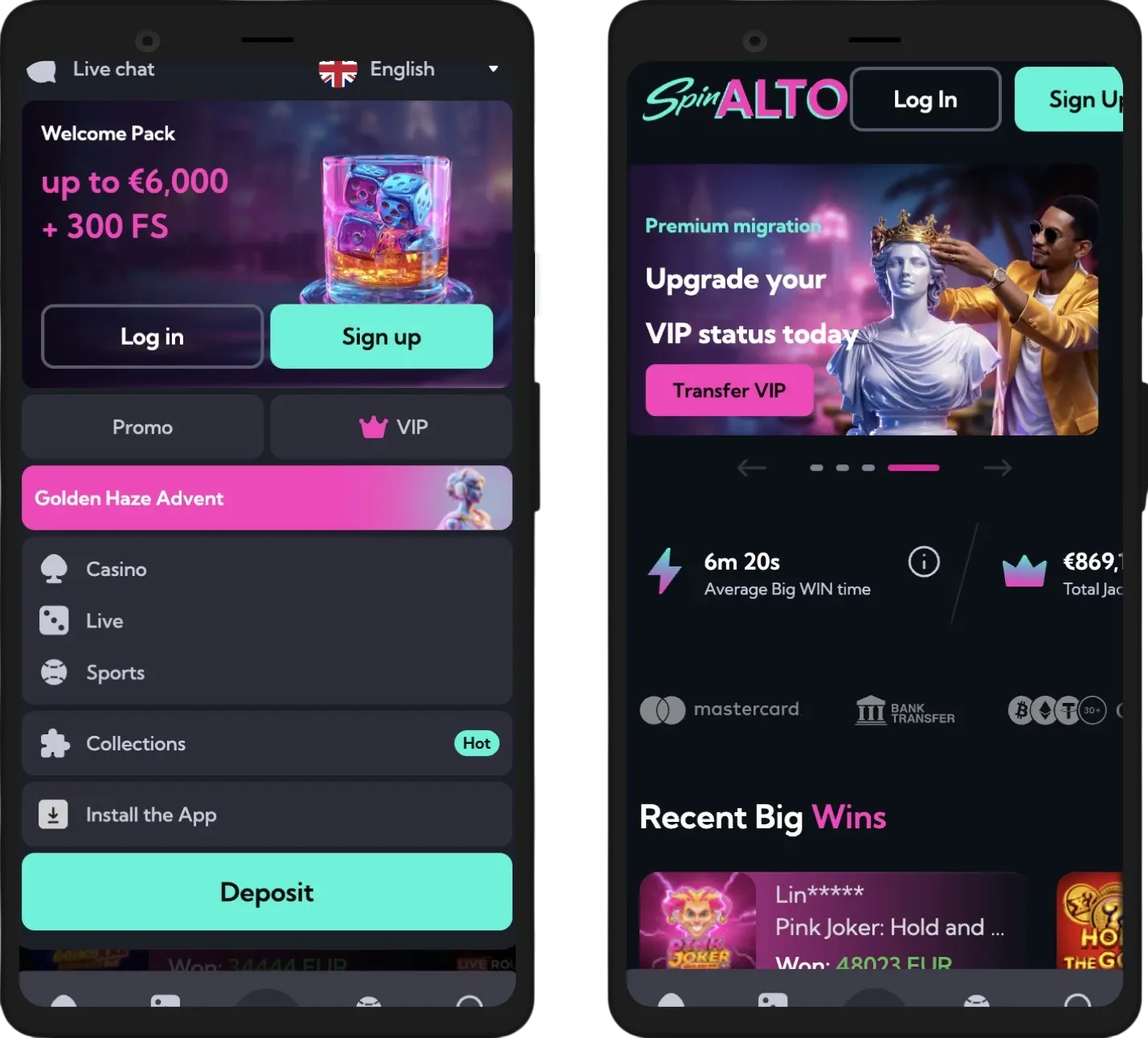 Spinalto Casino mobile version responsive interface