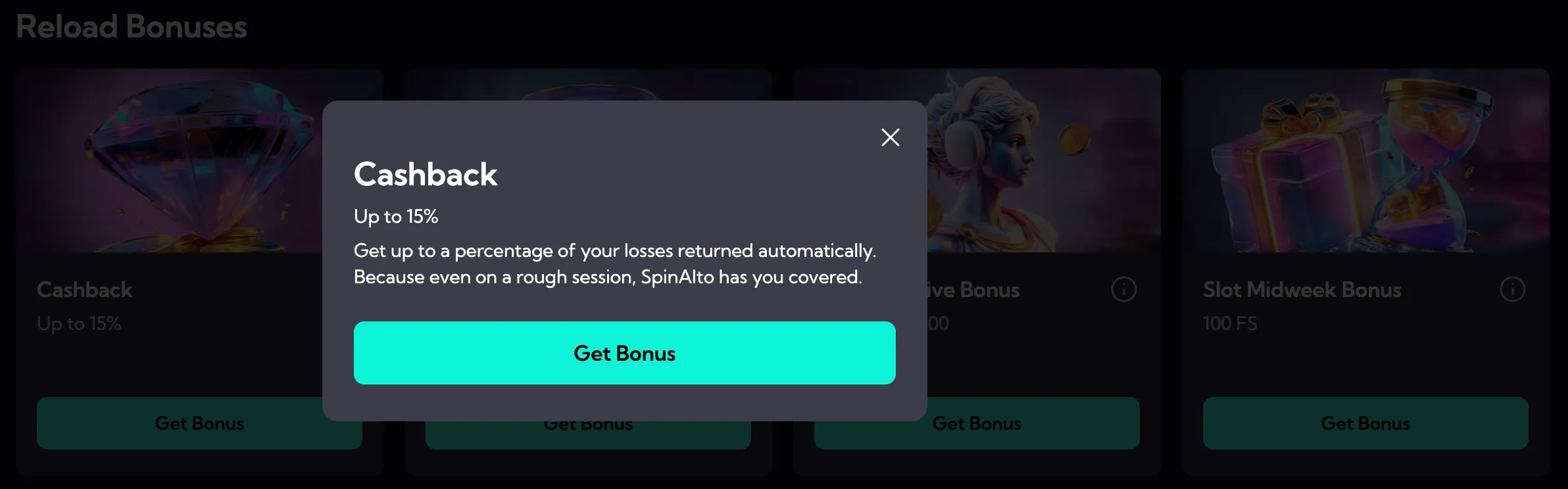 Spinalto Casino active promotions and special bonuses page